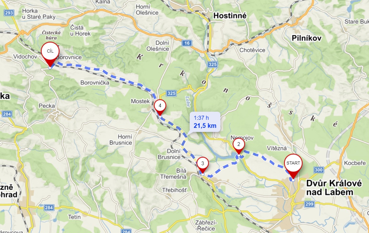 Trasa 27. 6. 2020 - 20km + zpět - Mlýn Borovnice (ODJETO)